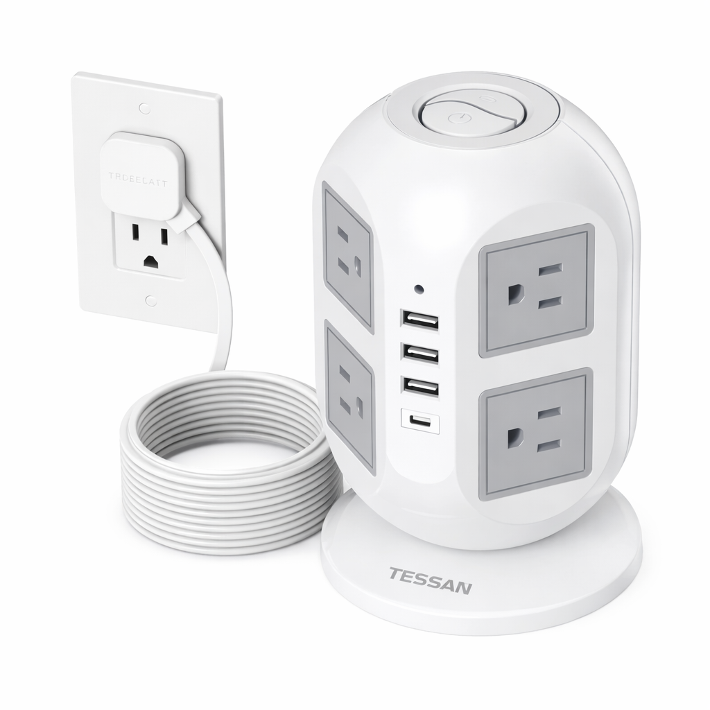 tower surge protector power strip , long flat extension cord